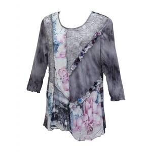 NEW LV COLLECTION women's floral & ruffle tunic in plum